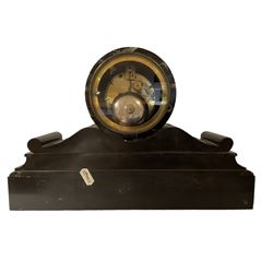 French - late-19th century 8-day drum clock, in a Belgium slate and variegated marble case with a two-piece enamel dial and visible Brocot escapement, count wheel striking movement striking the hours on a bell.