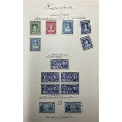 Collection of Great British and  World stamps including Queen Elizabeth II presentation packs, Silver Wedding 1948 stamps, Universal Postal Union 1949, Gambia, Gibraltar, India, Iraq, Malta, Mauritius etc, in folders and on album pages, many with hand written annotations, mint and used seen