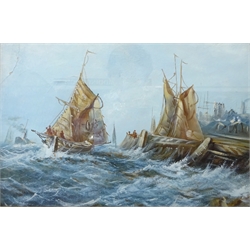 English School (Early 20th century): Rough Seas off the Pier, oil on board unsigned 28cm x 43cm