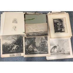 A Folio containing unframed prints after Hogarth,  Meissonier and others and a volume of Reproductions of Drawings by Old Masters