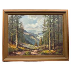 Continental School (20th century): Alpine Scene with Fir Trees, oil on canvas indistinctly signed 57cm x 78cm