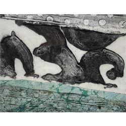 Anne Ramsden (British Contemporary): Abstract Composition, pair aquatints with mixed media signed in pencil 24cm x 25cm (2)