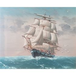 English School (20th century): Large Sailing Ship, oil on canvas signed indistinctly 24cm x 29cm