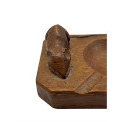 Mouseman - oak ashtray, canted rectangular form carved with mouse signature, by Robert Thompson of Kilburn, L10cm