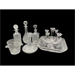 Villeroy and Boch glass five branch candelabra H25cm, heavy ribbed glass bowl W32cm, four various glass decanters and an ice bucket 