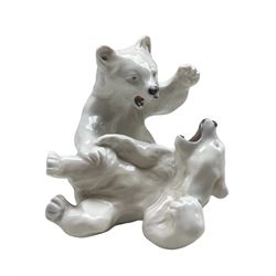 Royal Copenhagen figure group of two polar bear cubs No.1107 designed by Knud Kyhn