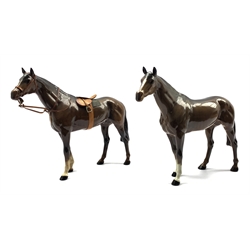 Beswick model of a large harnessed race horse in brown gloss No. 1564 and another without harness
