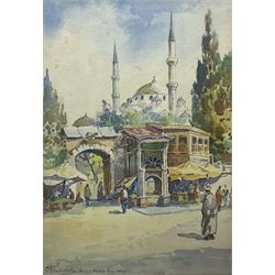 After Abdul Qadir Al Rassam (Iraqi 1882-1952): Sehzade Mosque - Laleli Istanbul, watercolour indistinctly signed and titled 42cm x 29cm
