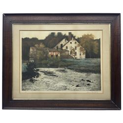Henri Jourdain (French c1864-1931): Farmstead beside a River, limited edition colour etching with aquatint signed and numbered 190 in pencil, embossed with cercle librairie estampes blindstamp 47cm x 64cm 