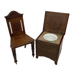 Mahogany hall chair together with mahogany commode 