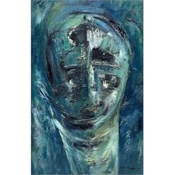 Peter Thursby (British 1930-2011): 'Head in Green', abstract portrait acrylic and oil on board signed and dated 1962, 60cm x 39cm