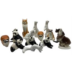 USSR Lomonosov model of a bobcat, together with other animal figures comprising ermine, stoat, panda, red panda etc. (16)