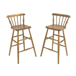 Pair 20th century beech framed bar stools with elm seats