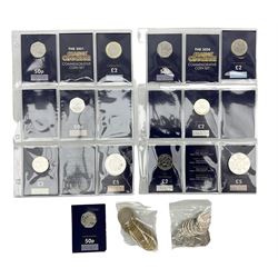 Queen Elizabeth II commemorative decimal coinage, comprising twenty-one two pound coin, twenty-one fifty pence coins and two five pound coins, some housed on 'Change Checker' cards