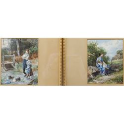 MH Long after Miles Birket Foster (British 1825-1899): Young Girls Playing in the Countryside, pair chromolithographs 23cm x 18cm (2)