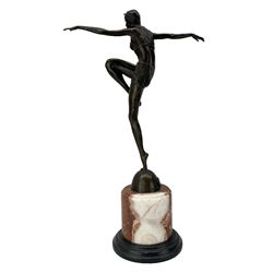 After J Phillip - Bronze of an Art Deco style dancer with Paris foundry mark and incised A7255 on marble plinth H56cm