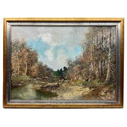 G Bauer (British 20th Century): 'Bolton Woods', impasto oil on canvas signed, titled verso 98cm x 69cm 