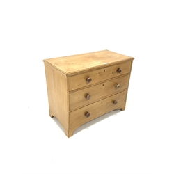 Late 19th century pine chest fitted with three drawers, raised on bracket supports, W95cm, H75cm, D50cm