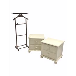 Pair white painted two drawer bed side chests, (W46cm) together with a dumb valet stand (H109cm)