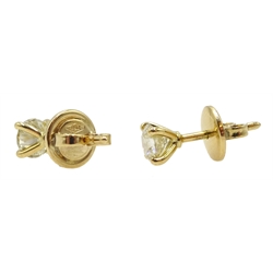 Pair of 18ct gold brilliant cut diamond stud earrings, diamond total weight apporx 0.80 carat