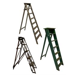 Slingsby - vintage folding step ladders and two other pairs of ladders