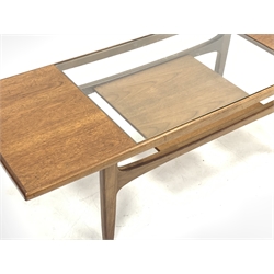 G-Plan - 1970s teak coffee table with glass insert and undertier, 137cm x 51cm, H42cm