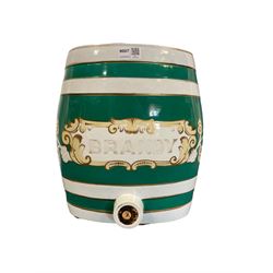Vintage green banded Brandy barrel, H32cm 