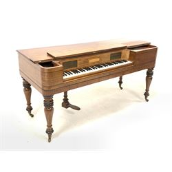 George IV mahogany square piano by John Broadwood and sons, London, with ebonised and boxwood string inlay, raised on turned supports with brass cup castors, circa 1828
