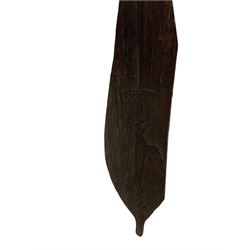 Oceanic paddle, the broad end carved with hammer head shark on both sides, L202cm