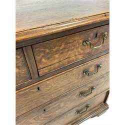 Georgian oak chest, the rectangular and moulded top over two short and three long graduated drawers, raised on bracket supports W106cm, H90cm, D60 