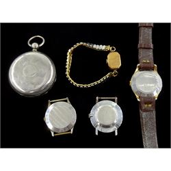 Victorian silver open face key wound 'Foggs patent' lever pocket watch, Chester 1876, Rolland gold ladies manual wind wristwatch and three other wristwatches including Accurist, Rixa and Ingersoll