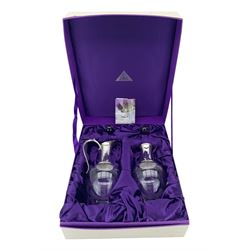 Dartington glass claret jug with silver mounts and inscription and matching silver mounted decanter in presentation box London 2004 Maker J A Campbell with sponsors mark for this year only of Rippleglen Ltd