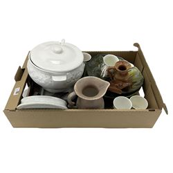Studio pottery, Portmeirion condiments, assorted ceramics etc in three boxes