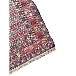 Flat weave runner, triple band border enclosing horizontal bands, decorated all-over with geometric and stylised motifs