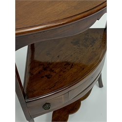 George III mahogany bow front corner washstand, three false drawers, W62cm, H84cm
