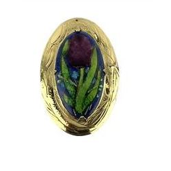 Modern 18ct gold pendant mounted with an oval Arts & Crafts enamel panel of a tulip by H G Murphy, with tulip engraved decoration to the gold mount, hallmarked Jon Braganza, London, L7cm x W5cm