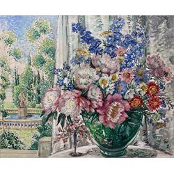 English School (1930s): Still Life of Vase of Flowers on a Window Ledge, oil on canvas, unsigned 45cm x 55cm