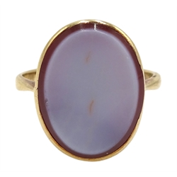 9ct gold oval agate ring, makers mark L. E. B &