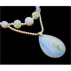 Early-mid 20th century opal, pearl and bead necklace, with gold opal pendant