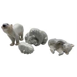 B & G model of a polar bear no.1692, together with three Royal Copenhagen polar bear figures, no.729, no.356, no.4780 (4) max H13cm
