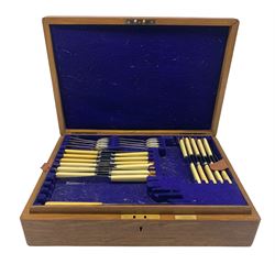 Early 20th century oak canteen of silver-plated cutlery with brass presentation plaque dated 1910, retailed by J.B. Yabsley, not complete, L47cm