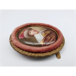 English School (19th century): Portrait of a Lady with Fur Hat, oval enamel miniature on copper unsigned 5.5cm x 4cm