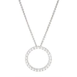 18ct white gold round brilliant cut diamond circular pendant necklace, stamped 750, total diamond weight approx 1.65 carat