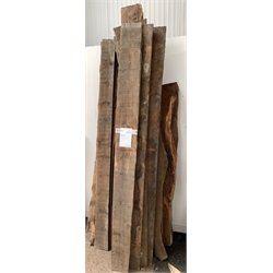 Eighteen boards of mainly Yew wood, the longest board measuring 176cm x 22cm x 5cm 