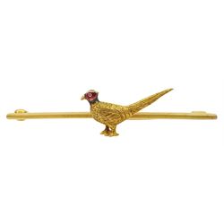 Early 20th century 9ct gold enamel pheasant brooch by Alabaster & Wilson, stamped 