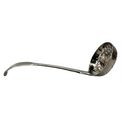 George III silver cream jug with engraved decoration and angular handle London 1804 and a George IV silver fiddle pattern sifting spoon London 1823 Maker Thomas Wilkes Barker (2)