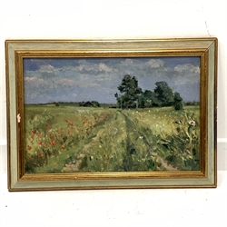 Peter Foxhall (20th century): Farm Track with Poppies, oil on canvas signed and indistinctly inscribed verso 30cm x 45cm