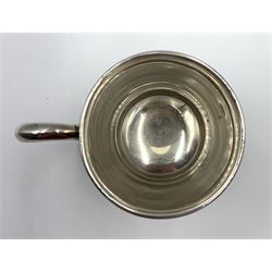 Silver christening mug engraved with initials and loop handle H10cm Sheffield 1959 Maker Viners Ltd 6.5oz