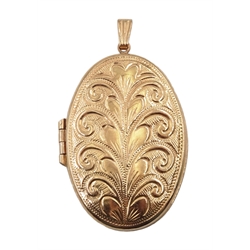 9ct rose gold hinged locket, engraved and embossed decoration hallmarked, approx 6.6gm