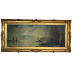 Circle of James Salt (British 1850-1903): Venetian Landscape in Moonlight, oil on canvas unsigned 45cm x 117cm
